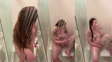 Mennonite girl sings Amazing Grace while shaving her tattooed pussy in the shower