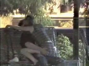 Voyeur tapes a girl riding her bf upskirt on a bench in the park