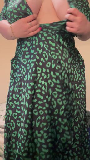Woman in leopard print dress