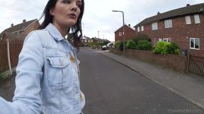 Grey jeans outdoors pissing and walking