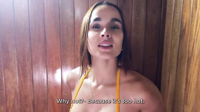 Fitness model latina in the Jacuzzi now blowing me until her big tattooed ass shakes