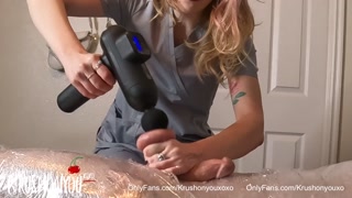 HOT Nurse Ballbusting Patient Trapped in Plastic Wrap Bondage