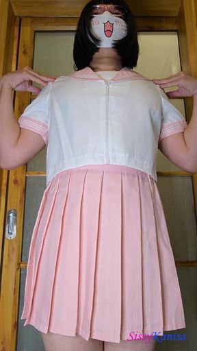 Sissy Kanisa's Fitting Room: Try on Pink Seifuku (japanese Sailor College Uniform)