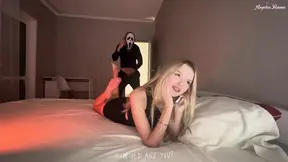 Hot blonde with big tits fucked hard and pissed in scream costume