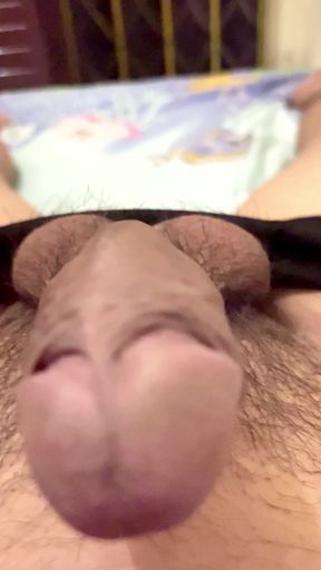Took his cock out of his panties and saw his cock was hard and he was cumming so much