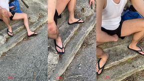 amateur straight boy lost a bet: he has to expose his cock in the street and either piss or cum