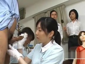 Bizarre Japan doctor handjob penis measuring research