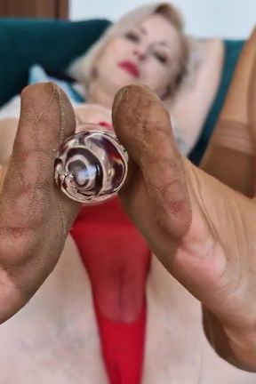 Copper Ff-nylons and Glass Anal Dildo
