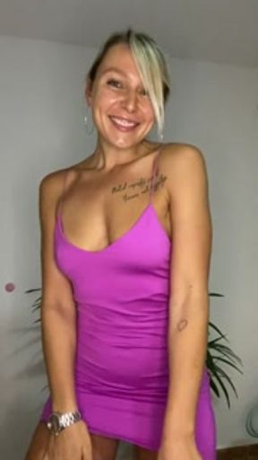 Hot Blonde In Purple Cocktail Dress Dancing Naughty
