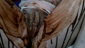 Pussy soaking and cumming with chocolate over clit