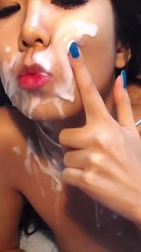 Big Cum Facial for Tiny Asian Girlfriend