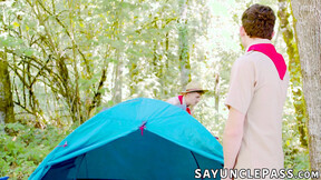 Colton McKeon helps Grey Gold fix his tent & his aching shaft