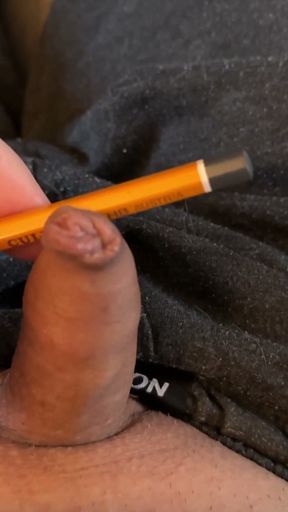 Play with the foreskin of my little cock and a pencil   Clip 1