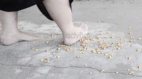SSBBW barefoot demoness candy corn crushing