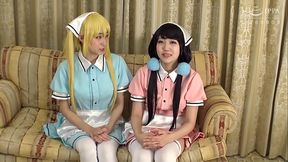 Two in Cafe Clerk Costumes Engage in Lesbian Play