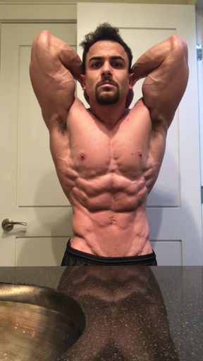 Jacked Bodybuilder Benji Bastian Flexing His Huge, Shredded, Muscles