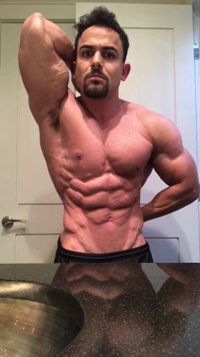 Jacked Bodybuilder Benji Bastian Flexing His Huge, Shredded, Muscles