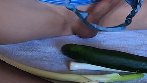 Vegetable anal play and urine self-indulgence