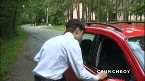 Sexy young dudes fucking in the car exhib