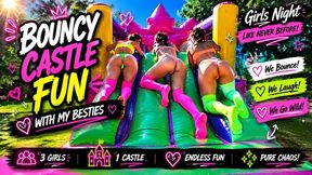 Three Girls Going Wild On The Inflatable Castle