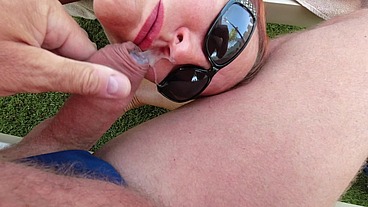 Cum on face in hotel pool!