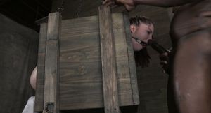 Wild BDSM session with submissive white girl in the box