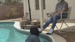 Black Heel Pool shoe and sock extended