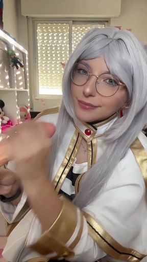 FRIEREN REAL LIFE HENTAI Cosplay girl BLOWJOB   Clip 1