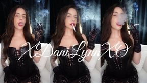 Smoking Wearing Leather and Lace