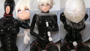 Tied up kigurumi breathplay in rubber