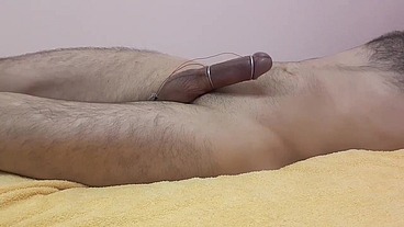 Amazing orgasm. Pulsation my cock from E-stim