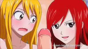 Fairy Tail Porn - Natsu fucks Erza and Lucy in their wet driping pussies
