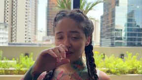 A sweaty &mdash;  strong guy at the gym asks a neighbor in the building to smell his cock so he can fuck her later