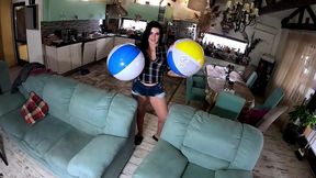 beach ball pressure play barefoot squeeze, cameltoe & thigh crushing