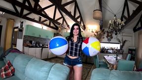 beach ball pressure play barefoot squeeze, cameltoe & thigh crushing
