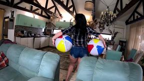 beach ball pressure play barefoot squeeze, cameltoe & thigh crushing