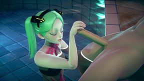 rebecca gives a handjob in the pool - cyberpunk edgerunners hentai parody