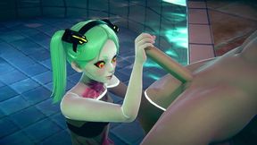 rebecca gives a handjob in the pool - cyberpunk edgerunners hentai parody