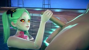 rebecca gives a handjob in the pool - cyberpunk edgerunners hentai parody