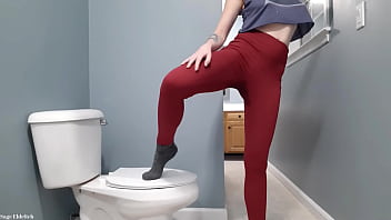 Sage Eldritch Peeing in Red Yoga Pants &amp_ Panties on the Toilet