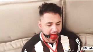 Peter soccer player strapped up and ball-gagged by Victor - preview
