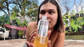 kinky mary pees in a bottle outdoors and drinks it