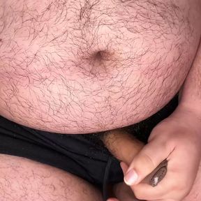 Fat and hairy daddy jerks off and cums how hot this hairy bear is