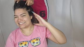 Don't pull my hair so hard, it hurts