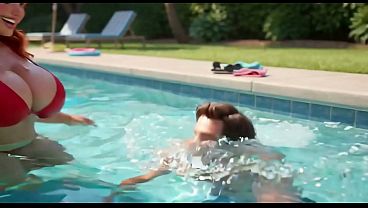 Secret Pool Day Desire: Stepdaughter and Stepfather Finally Connect at Night (AI generated)