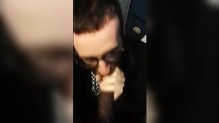 Bearded Guy Sucks Interracial Cock in a Public Restroom