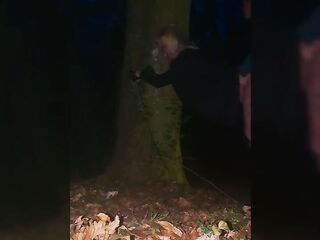 Hotwife cuffed to tree during the time that out dogging