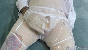 Femboy White Pantyhose Stockings Moaning Cumshot Destroyed