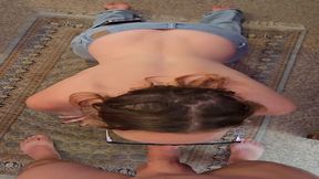 Nerdy MILF gives a deepthroat blowjob on her knees