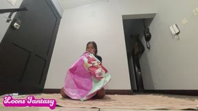 Akina blows up and plays with her Ariel themed beach ball